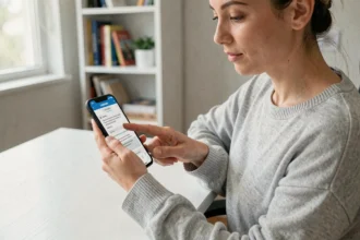 Femme utilisant un geste tactile sur Samsung Galaxy pour accéder au presse-papier via un raccourci caché