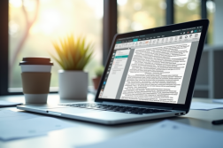 Espace de travail moderne avec écran PDF et café