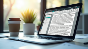 Espace de travail moderne avec écran PDF et café