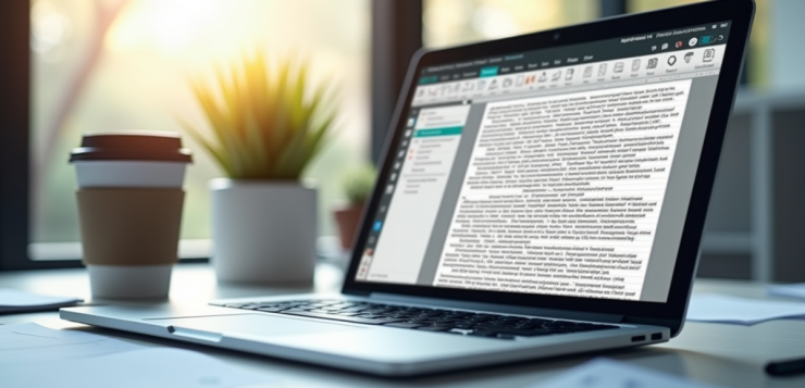 Espace de travail moderne avec écran PDF et café