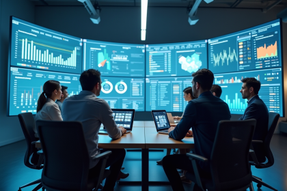 Equipe de professionnels analysant des données sur des écrans modernes