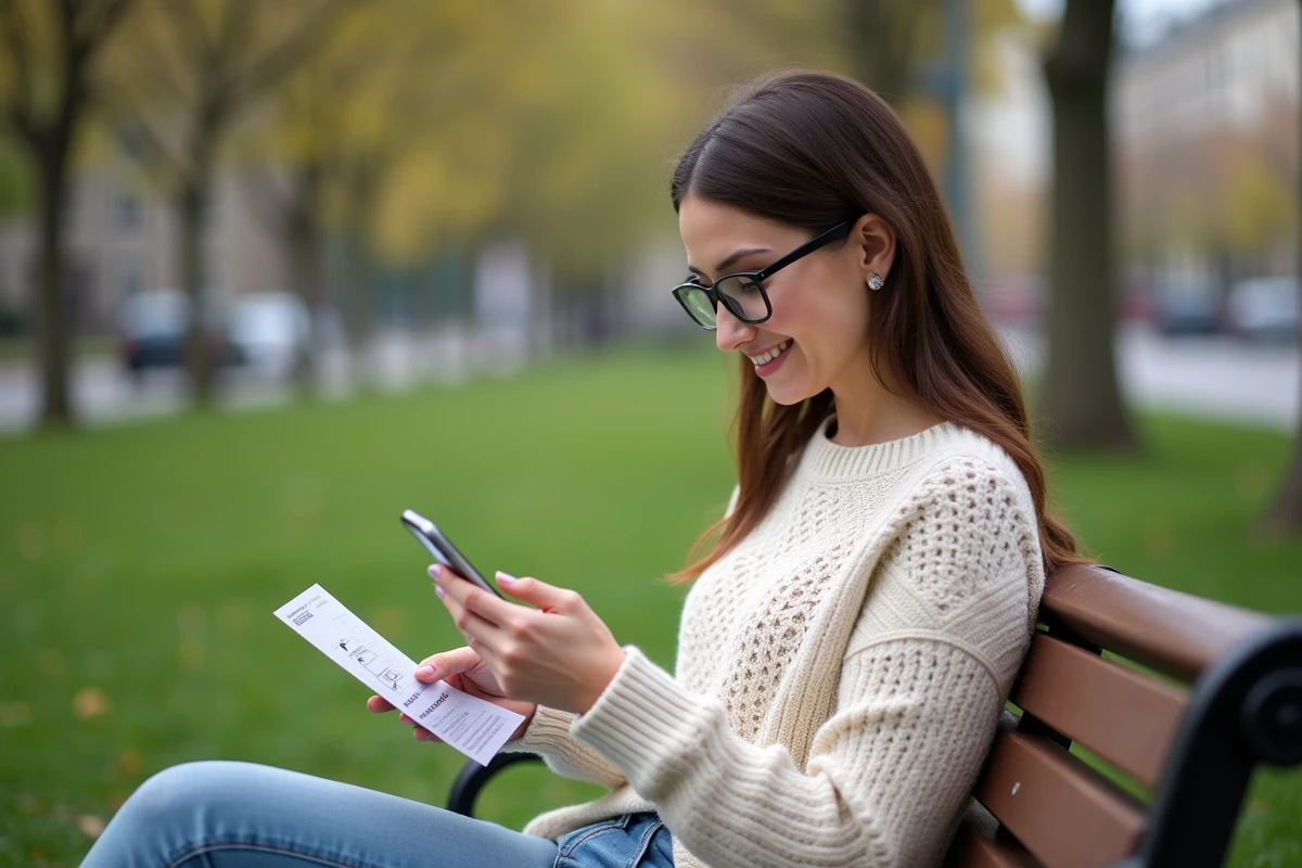 Femme utilisant son smartphone pour entrer un code dans un parc urbain