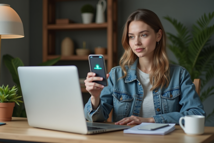 Jeune femme utilisant une application d'authentification sur smartphone