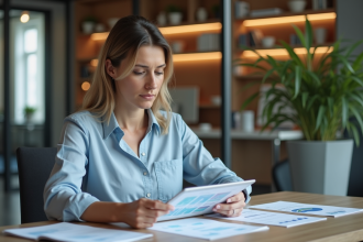 Femme d affaires concentrée à son bureau moderne