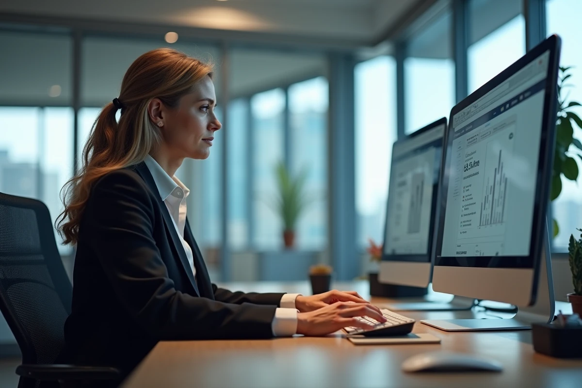 Femme d affaires naviguant sur un site web professionnel