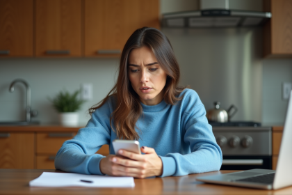 Femme détendue regardant son ordinateur portable à la maison