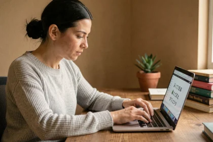 Femme tapant des accents espagnols sur un clavier d'ordinateur portable pour écrire des prénoms correctement
