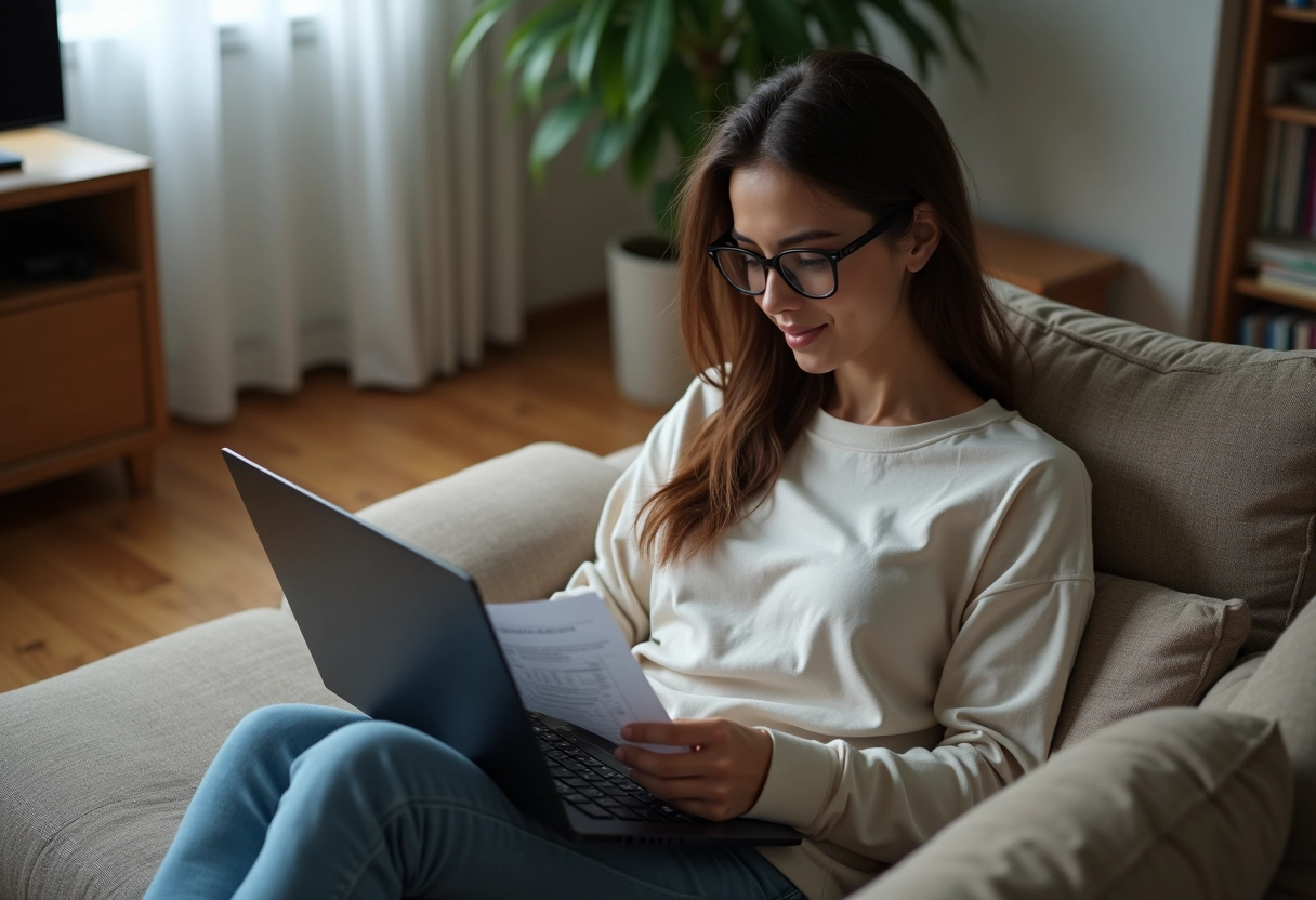 Femme examinant sa facture d