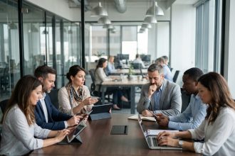 Groupe de collègues divers en réunion de travail