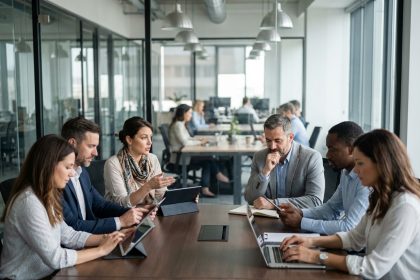 Groupe de collègues divers en réunion de travail