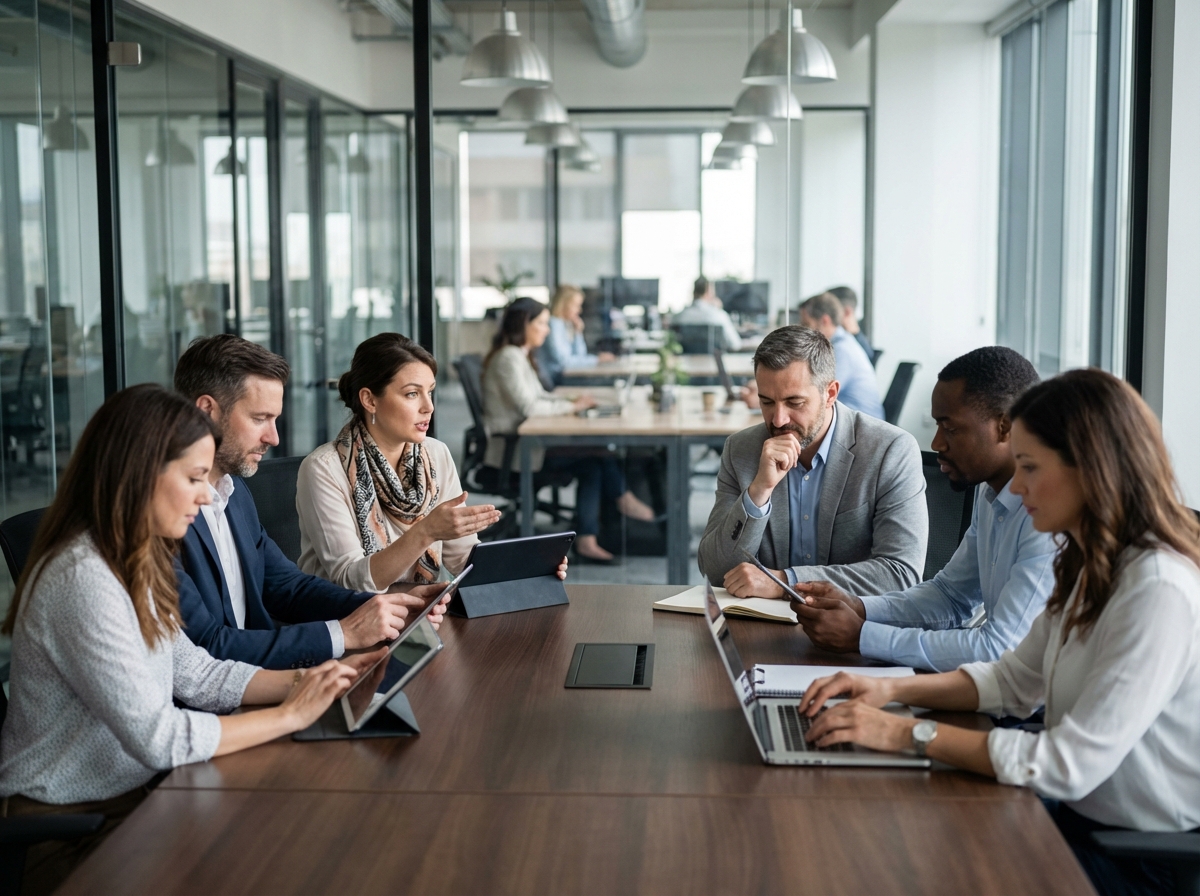 Groupe de collègues divers en réunion de travail