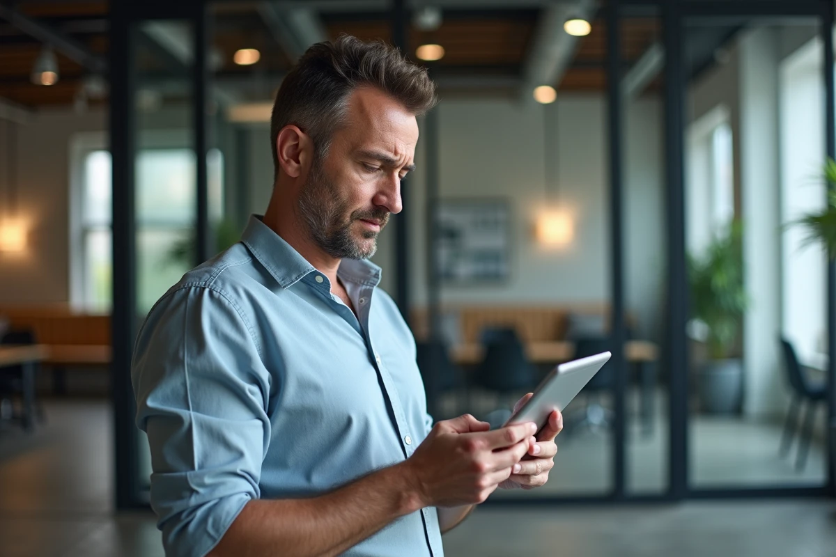 Homme d affaires vérifiant ses emails dans un espace coworking