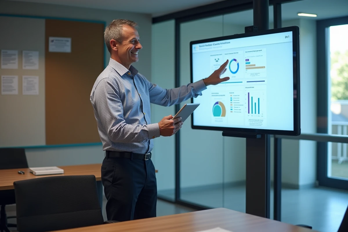 Homme civil servant utilisant une tablette lors d