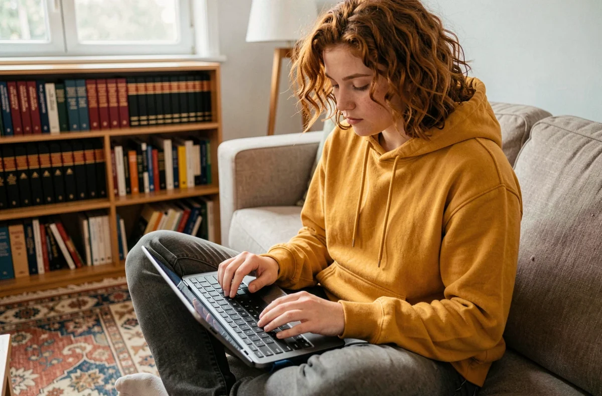 Jeune personne utilisant un clavier sans fil et une tablette pour apprendre à écrire des noms propres espagnols avec accents