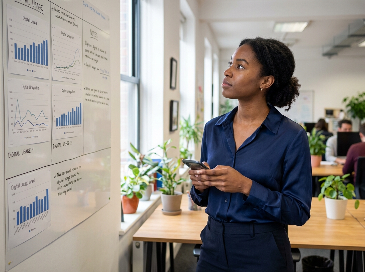 Jeune femme professionnelle regardant un graphique au bureau