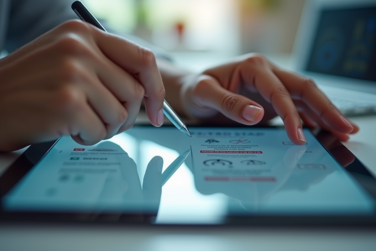 Mains utilisant une tablette pour convertir un PDF