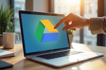 Ordinateur portable moderne avec fichier Google Drive
