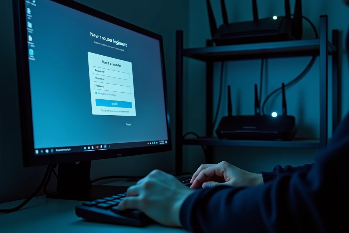 Écran d'ordinateur affichant la page de connexion d'un routeur avec identifiants pour box SFR ou Bouygues