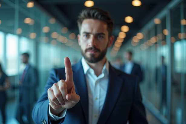 Jeune homme en costume utilisant un scanner d'empreintes dans un bureau